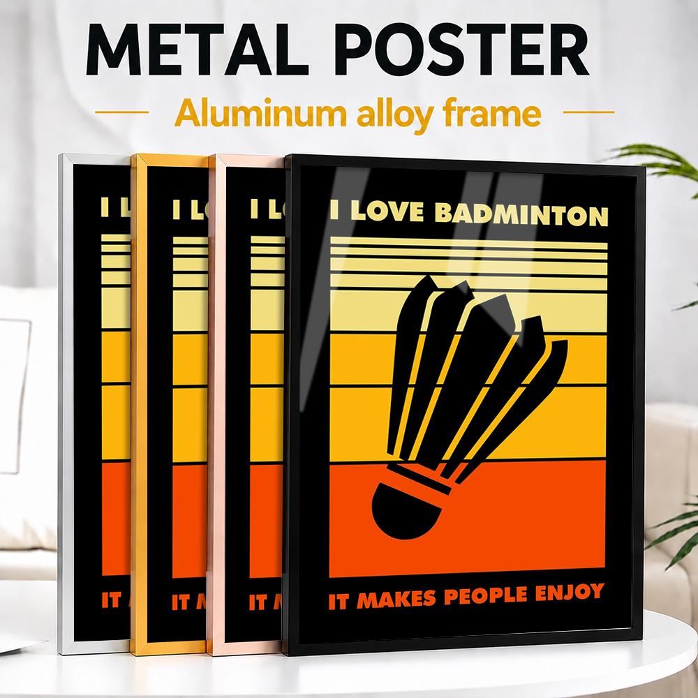 Badminton Poster - Poster Logam Bulu Tangkis Dengan Bingkai