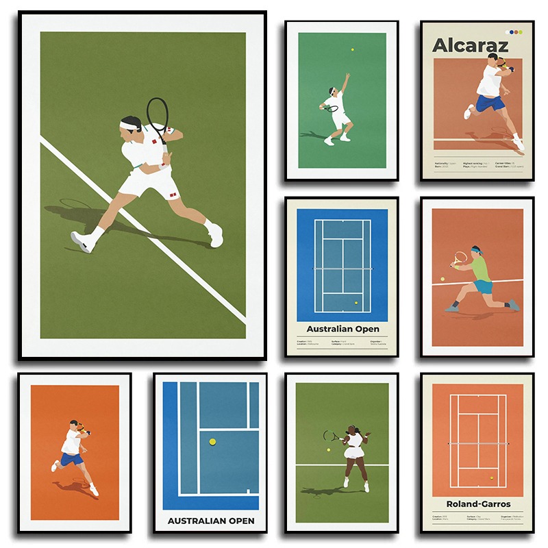Badminton Poster - Poster Terbuka tenis minimalis sederhana warna-warni